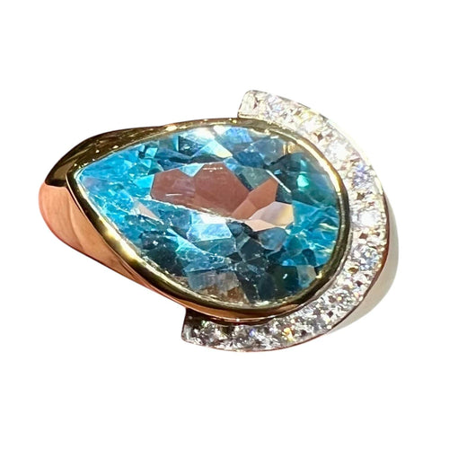 Bague Bague or jaune, Diamants, Topaze Bleue 58 Facettes 7861 A