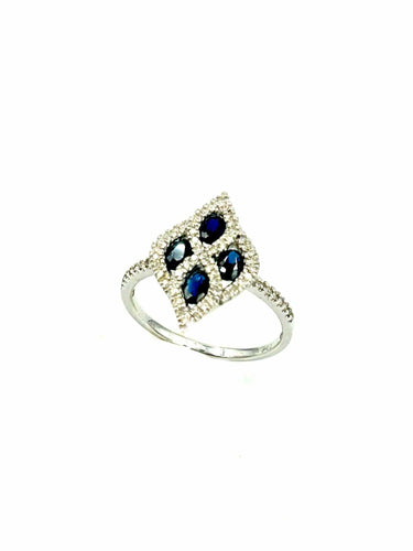 Bague 55 Bague Or Blanc 14K Saphir et Diamants 58 Facettes