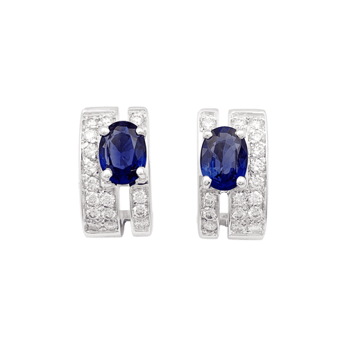 Boucles d'oreilles Boucles d'oreilles saphirs, diamants, or blanc. 58 Facettes 34264
