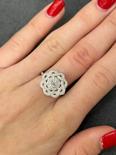 Bague 53.5 Bague or blanc et diamants 1,10 ct 58 Facettes 00016101