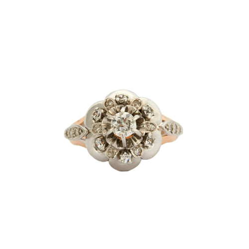 Bague Bague marguerite ancienne diamants or rose platine 58 Facettes
