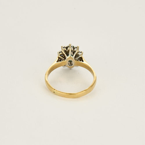 Bague 52 Bague marguerite en or jaune, or blanc, émeraude et diamants 58 Facettes CEC0442