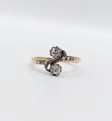 Bague 54 Bague toi et moi antique or jaune, platine et diamant 58 Facettes A05710