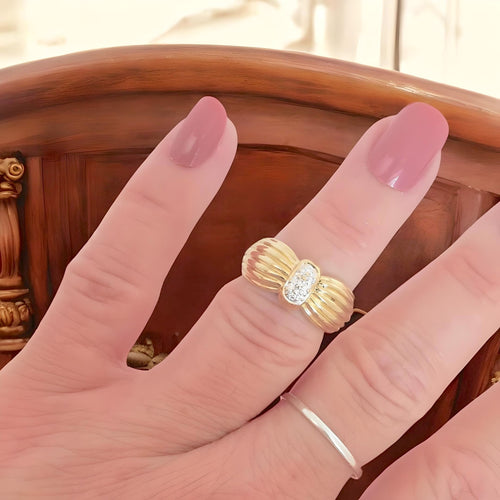 Bague 53.5 Bague godronnée Diamants Or 2 tons 58 Facettes AA 1726