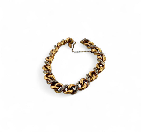 Bracelet Bracelet gourmette ancienne or jaune et diamants 58 Facettes