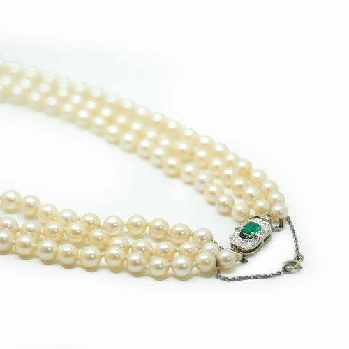 Collier Collier perles de culture 1920's- Trois rangs 58 Facettes