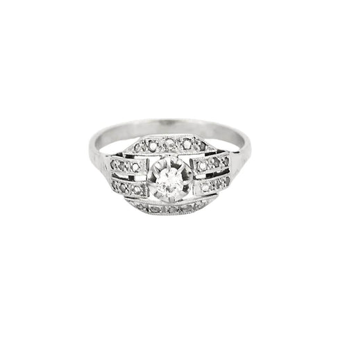 Bague 57 Bague Art Déco or blanc, platine et diamants 58 Facettes MB7