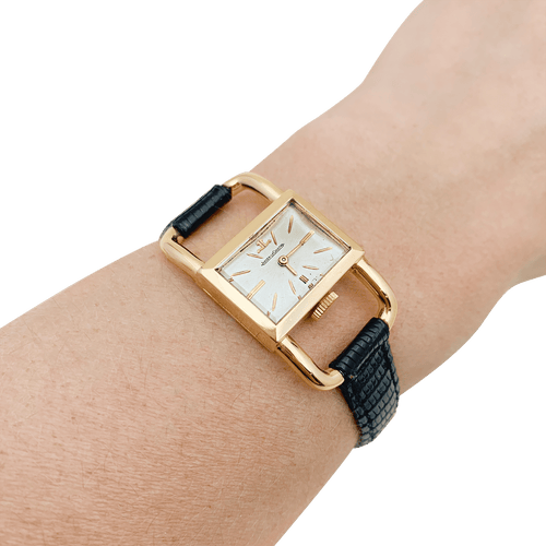 Montre Montre Jaeger-Lecoultre, "Etrier", or rose, cuir noir 58 Facettes 34348