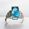 Bague 54 Bague or blanc Zyrcon Bleu naturel 4.60 carats  et diamants 58 Facettes 7849 A