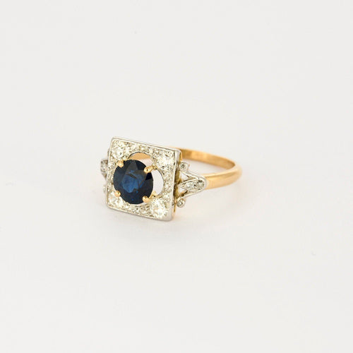 Bague 56 Bague ancienne or et platine, saphir 1 carat et diamants. 58 Facettes
