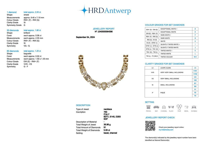Collier Collier en or jaune certifié HRD avec 5,00 carats de diamants naturel 58 Facettes