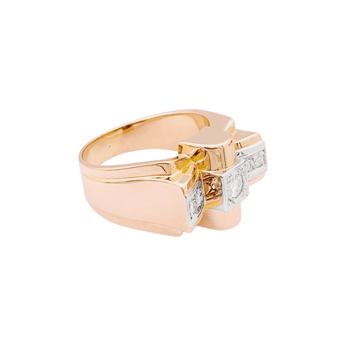 Bague 61 Bague « Tank » or rose, or blanc, diamants taille 8/8. 58 Facettes 34638