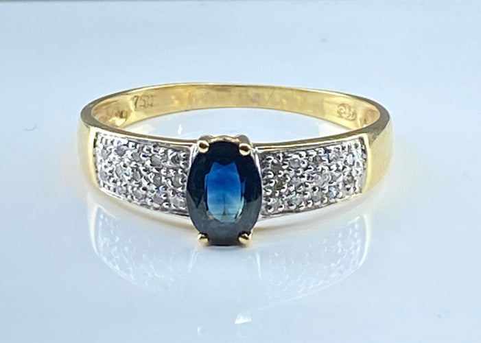 Bague 59 Bague jonc bandeau en or jaune 18 carats, saphir et 28 diamants 58 Facettes AB374