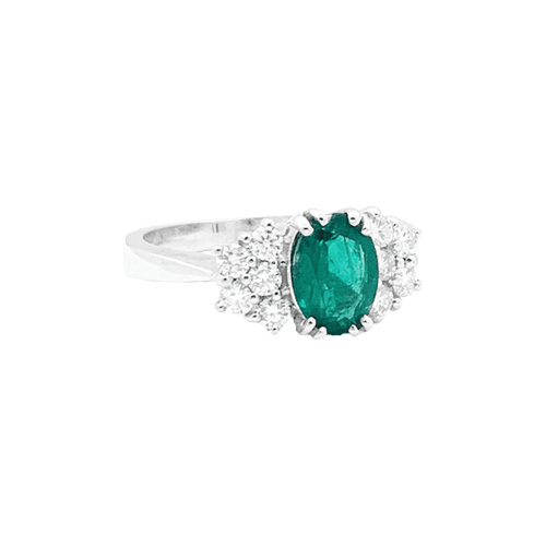 Bague 53 Bague en or blanc sertie d'une émeraude et de diamants. 58 Facettes 34747