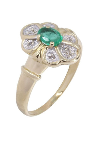 Bague 58 Bague marguerite émeraude et diamants 58 Facettes 091051