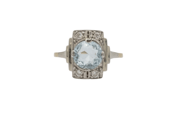 Bague Bague Art Deco avec aigue-marine et diamants en platine et or jaune 58 Facettes 11591