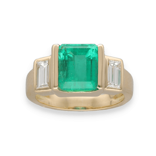 Bague 50.5 Bague Emeraude et diamants baguettes en or jaune 58 Facettes