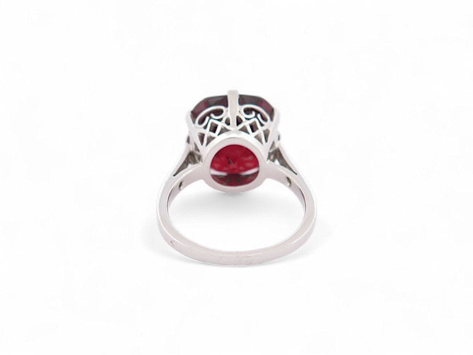 Bague 53 vintage bague cocktail t53 grenat coussin 8 diamants 0.14ct en platine 7.3g 58 Facettes 270143