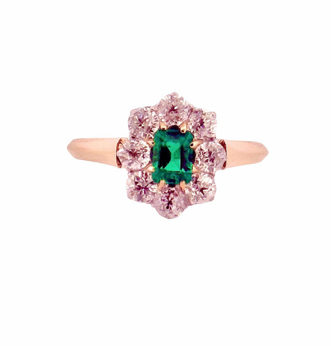 Bague 60 Bague marguerite anciennne en or émeraude et diamants 58 Facettes