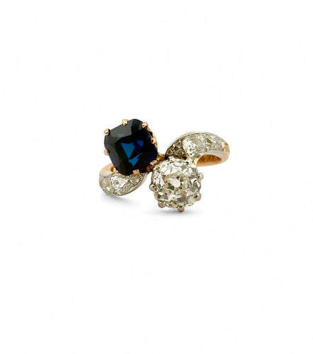 Bague 51 Bague ancienne Toi et Moi saphir de Siam et diamants 58 Facettes