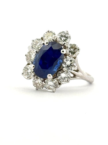 Bague 55 Bague en or blanc saphir de Ceylan non chauffé et diamants 58 Facettes