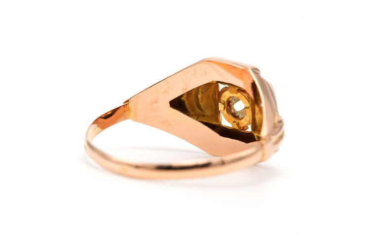 Bague 57 Bague Art Déco en or jaune et blanc 18 carats et diamant taille brillant 0,05 ct 58 Facettes B792