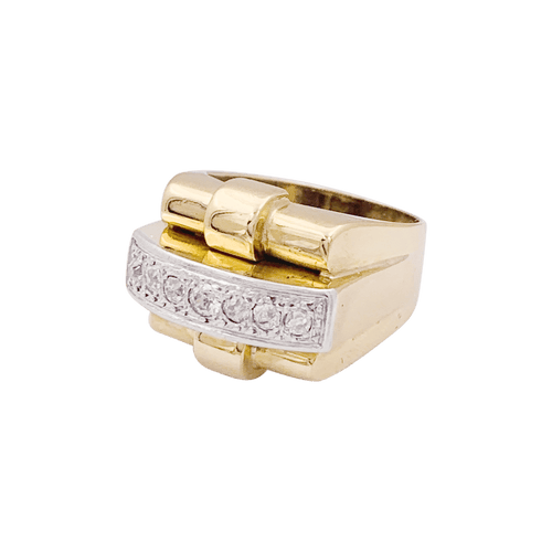 Bague 52 Bague Tank en or jaune, platine, diamants 58 Facettes 34444