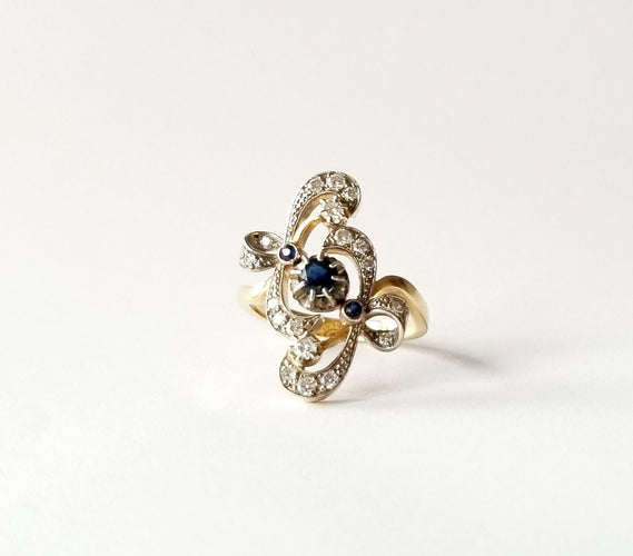 Bague Bague or jaune 18k - Saphir et diamants 58 Facettes