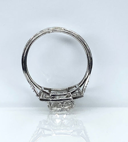 Bague 49 Bague platine Art Déco diamant coussin 1,51 carat 58 Facettes AB605