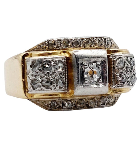 Bague 55 Bague tank art deco or jaune 18k et platine ornée de diamants 58 Facettes A04969