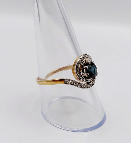 Bague 59 Bague tourbillon or jaune, saphir et diamants taille rose (circa 1900) 58 Facettes A05937