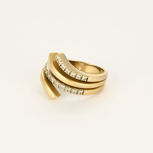 Bague godrons en Or jaune et diamants
