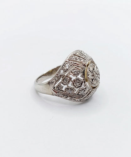 Bague 52 Bague boule Art Déco or blanc, diamant taille rose (circa 1920) 58 Facettes A04623