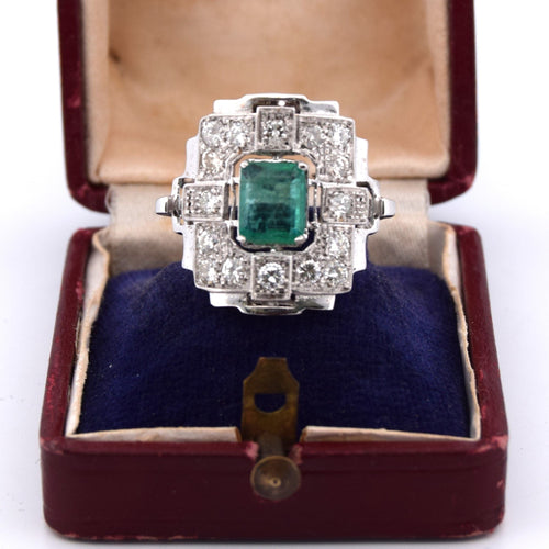 Bague Art Déco or émeraude diamants