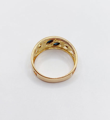 Bague 55 Bague bandeau Art Nouveau or jaune, saphirs navette, diamants 58 Facettes A04687