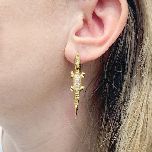 Boucles d'oreilles Mono boucle Bibi Van Der Velden, "Alligator Art Deco", or, diamants, tsavorites. 58 Facettes 34454