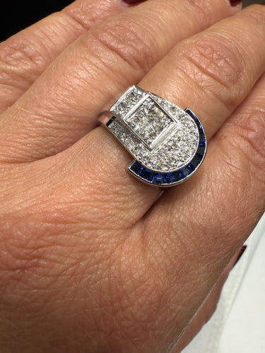 Bague 58 Art Déco - Bague platine - Diamants et Saphirs 58 Facettes 1.0000782/1