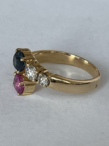 Bague 58.5 Bague Toi & Moi Or Jaune Saphir Rubis Diamants 58 Facettes LOT 6292