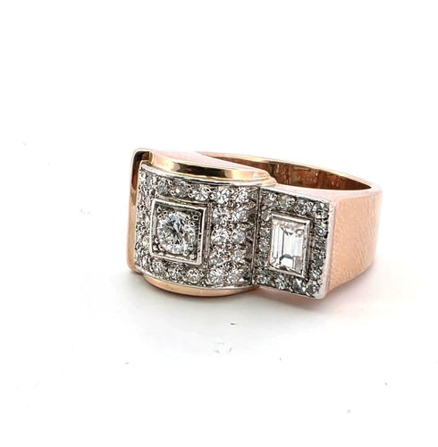 Bague 53 Anello vintage en or rose 18kt et diamants 58 Facettes