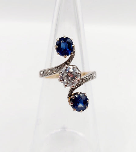 Bague 49 Bague marquise antique or 18k diamant 0,70 carats et saphirs (circa 1900) 58 Facettes A06104