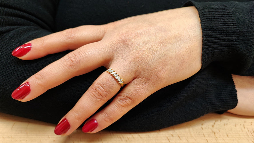 Bague 54 Demi alliance diamants navettes 58 Facettes All.Demi-Nav.