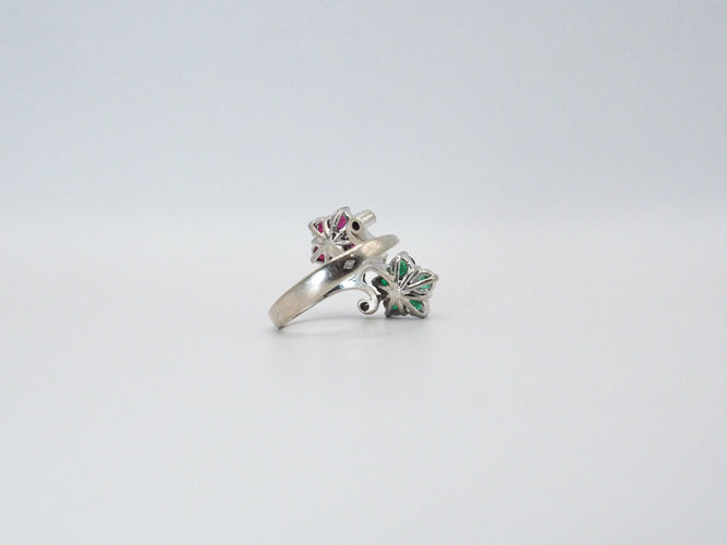 Bague 53 Bague fleurs or blanc rubis émeraudes 58 Facettes 5196
