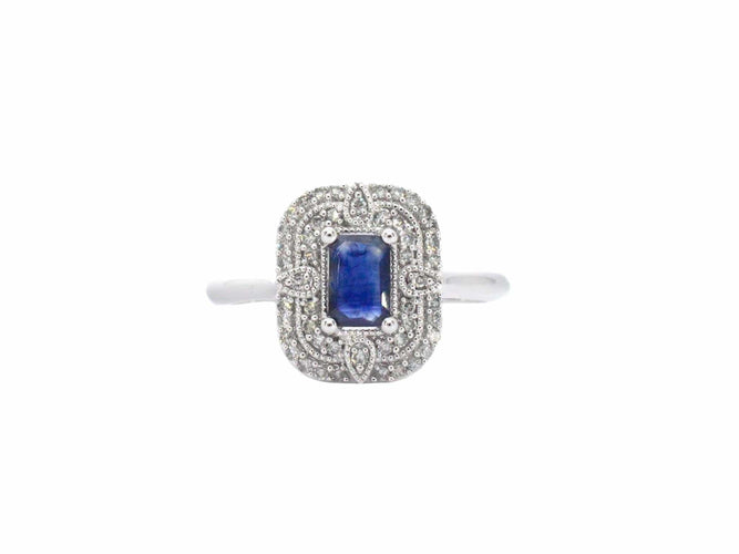 Bague 54 Bague design en or blanc avec un saphir et des diamants 58 Facettes 2348