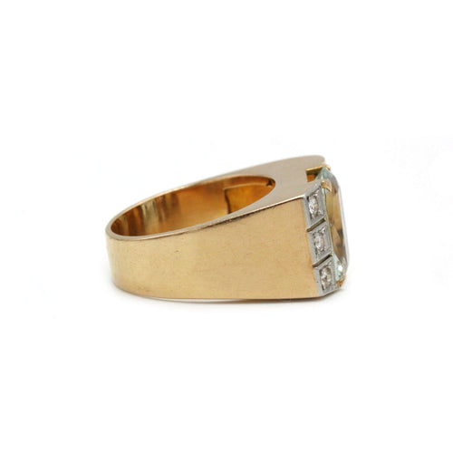 Bague 52 Bague Tank - Or bi-colore, Aigue-Marine et Diamants 58 Facettes 250313R