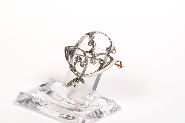 Broche Broche Art Nouveau or jaune et blanc, diamants taille rose 58 Facettes B450