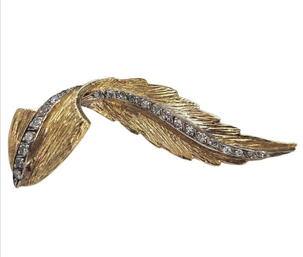 Broche Broche plume Masriera, années 1950, or jaune et blanc, diamants 58 Facettes E26