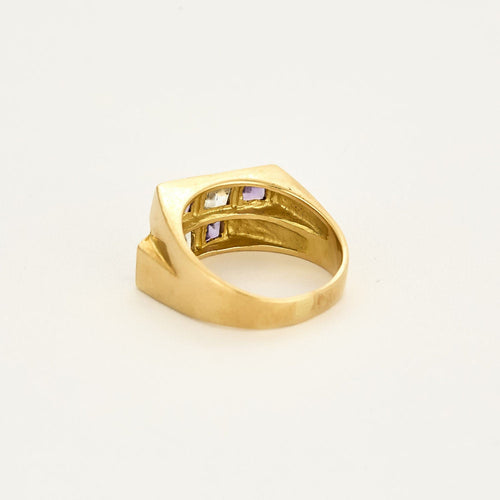 Bague 57,5 Bague moderniste en or jaune, améthyste et aigue-marine 58 Facettes SOI3467X2