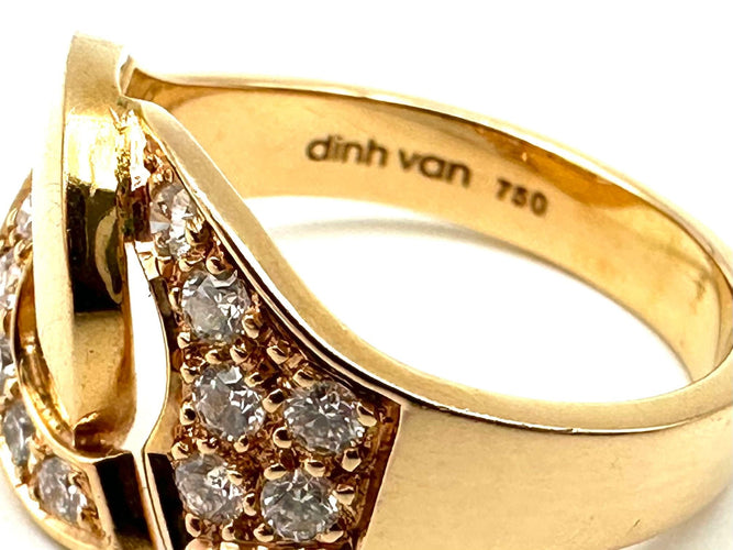Bague 55 DINH VAN. Collection "Menottes", bague or rose et diamants (moyen modèle) 58 Facettes