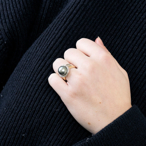 Bague 51 Bague or jaune et or blanc, perle et diamants 58 Facettes 240792