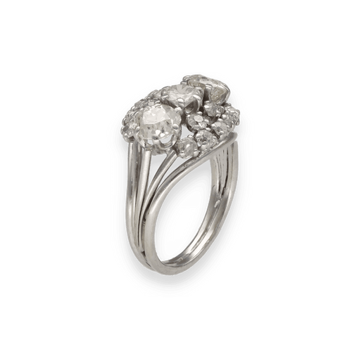 Bague 54 Bague en or gris 18K avec 2,50 ct de diamants taille ancienne – Vers 1950 – Taille 54 58 Facettes